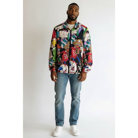 Members Only x Nickelodeon Collab Mens Windbreaker Hood Jacket  Sz.Lrg (Flaws) - Picture 2 of 10